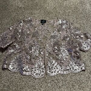 Adrianna Papell Sequin Lace Bolero in Taupe - 16